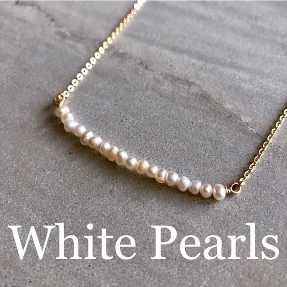 14k Gold Freshwater Pearl Bar Necklace - Picture 2 of 8